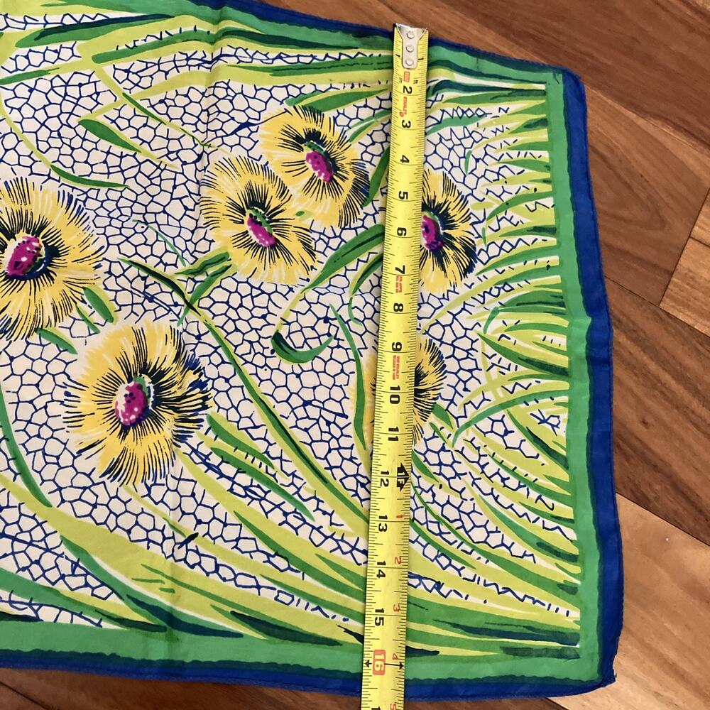Vtg 1930's Silky Scarf Art Deco Floral Bee's Colorful Hand Rolled Blue MCM Rare - Picture 16 of 16